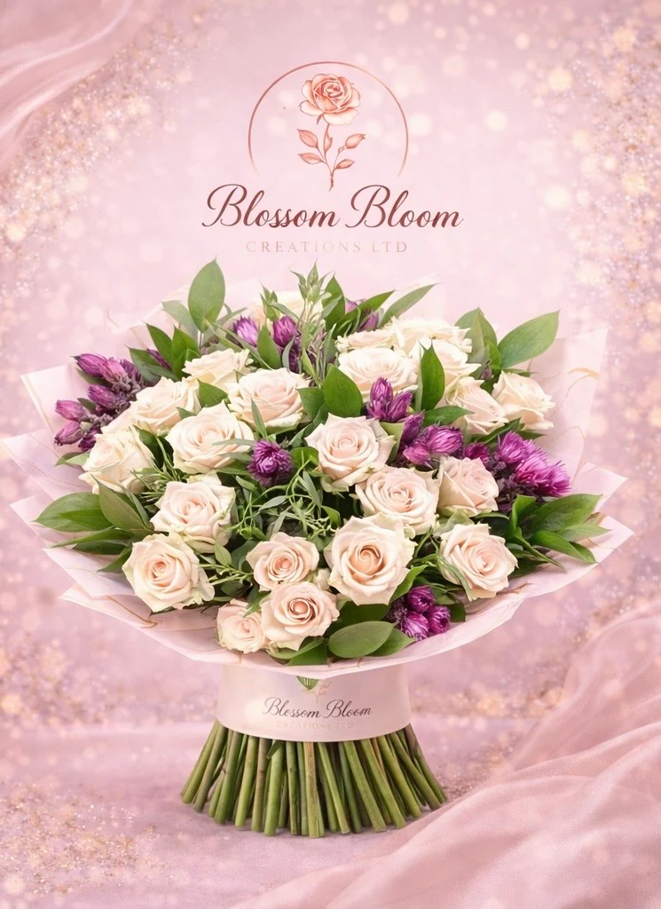 🌸 Ivory Rose &amp; Amethyst Bloom Bouquet - Image 6