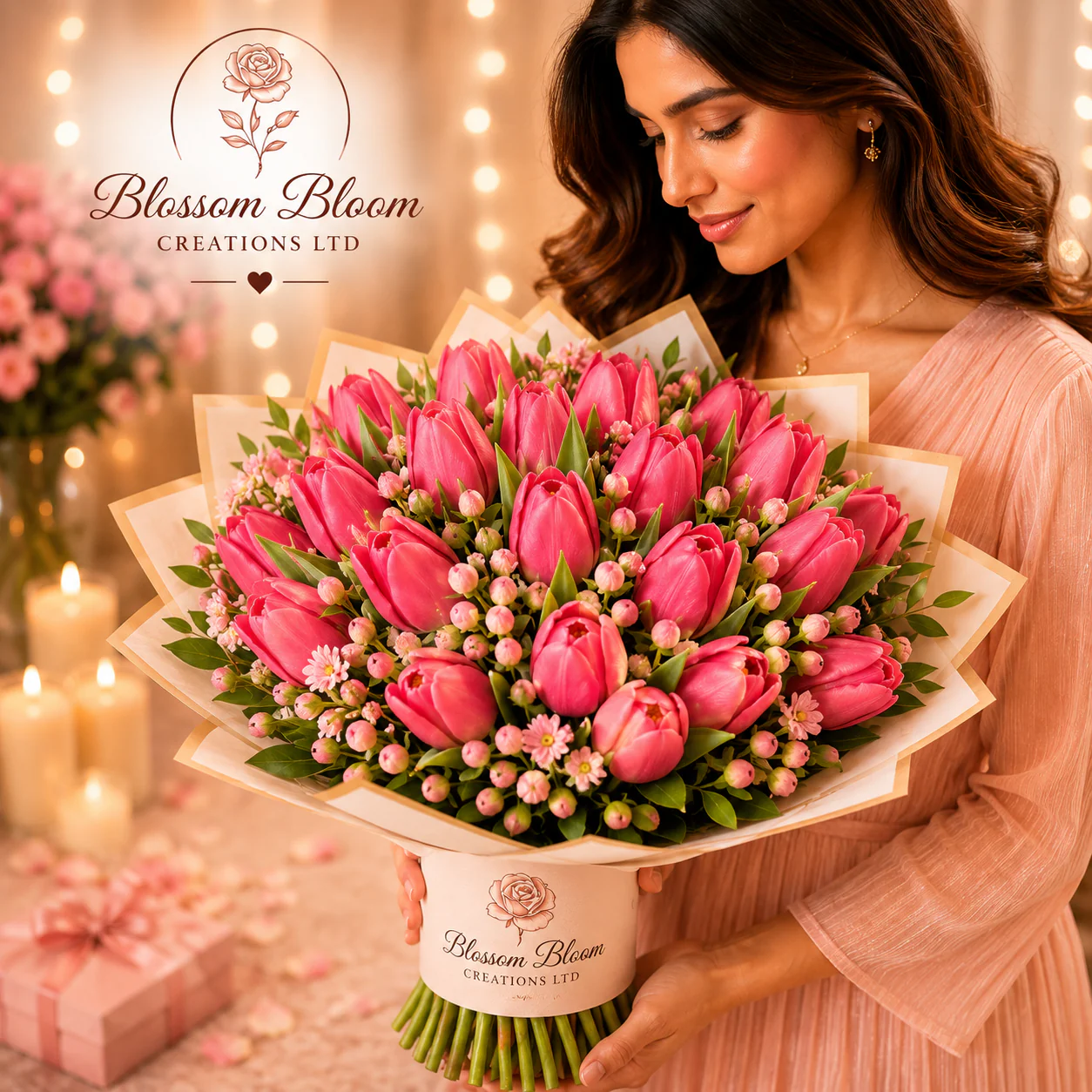 🌷 Pink Tulip Luxury Bouquet - Image 2