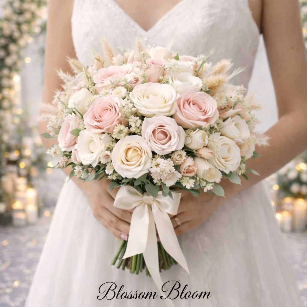 Blush & Ivory Rose Bridal Bouquet - Image 2