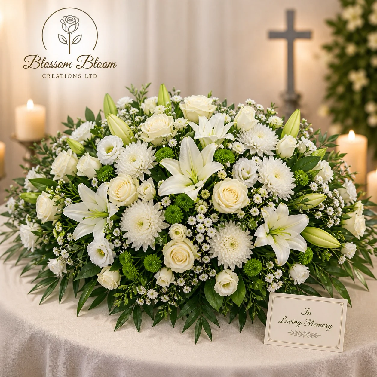Elegant White Oval Funeral Tribute - Image 3