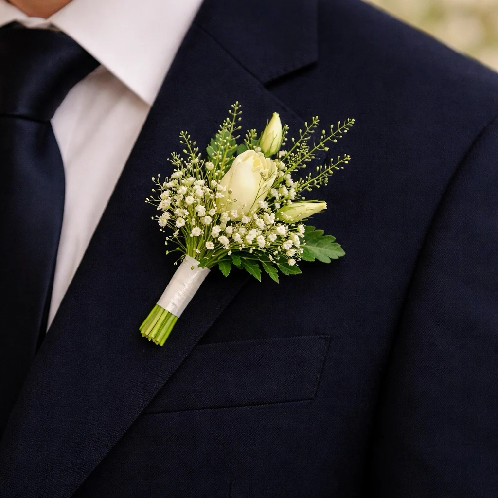 Ivory Rose & Bud Groomsman Buttonhole - Image 2