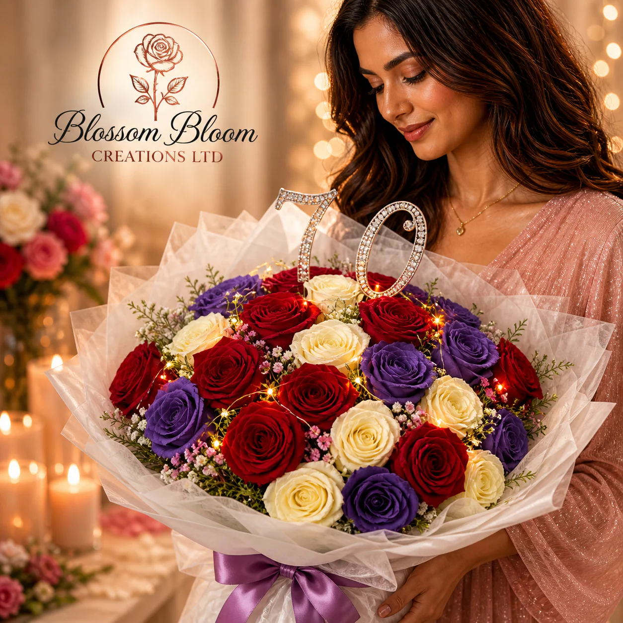 Luxury 70th Birthday Rose  Mixed Bouquet