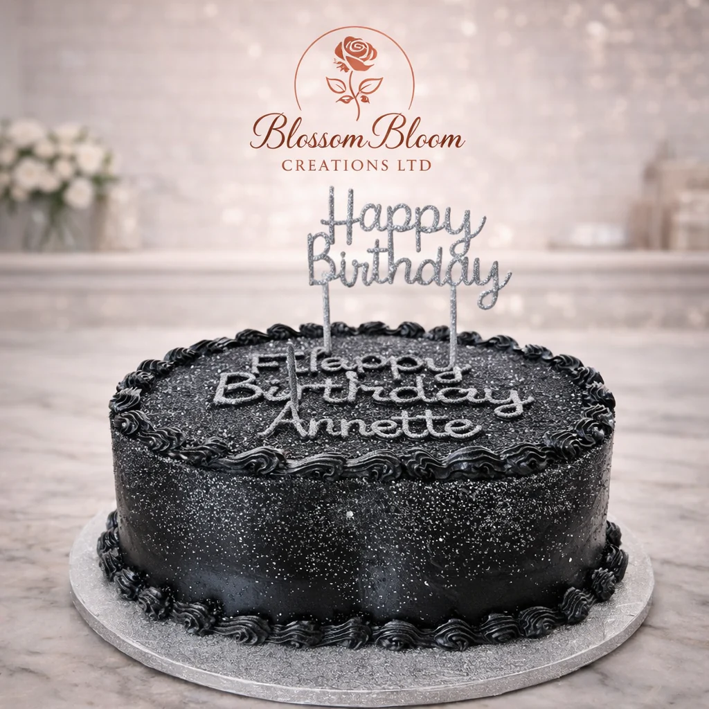 Luxury Round Black Velvet Birthday Cake – Elegant Personalised Celebration Cake - Image 3