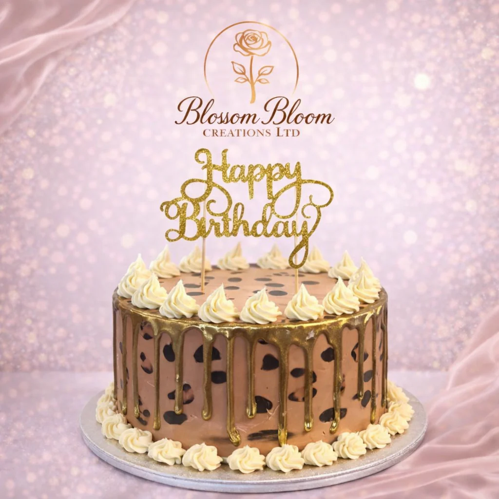 Luxury Leopard Print Drip Cake – Elegant Gold Birthday Cake - Image 3