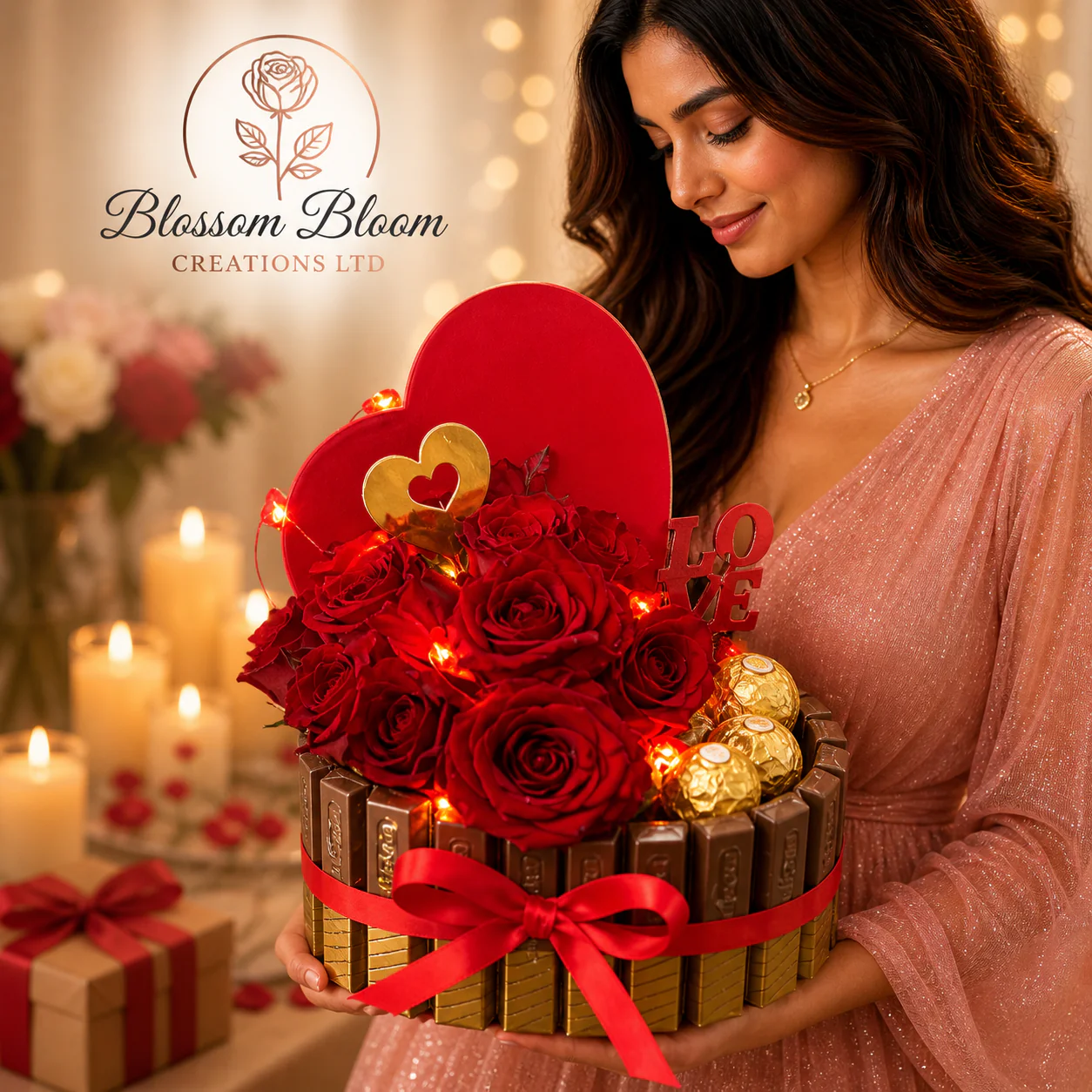 Luxury Love Heart Rose & Chocolate Box - Image 2