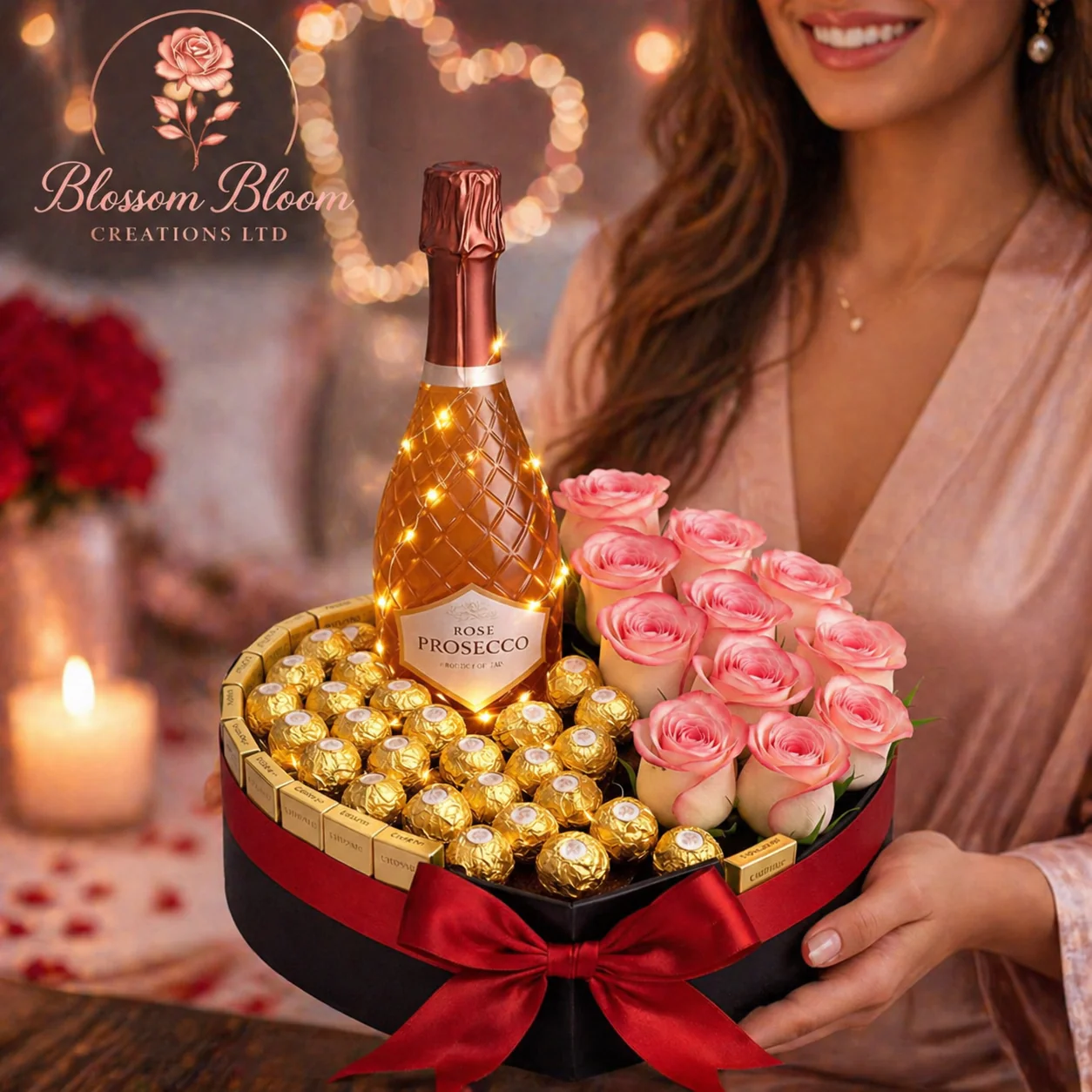 Luxury Rose Prosecco & Chocolate Heart Gift Box – Romantic Gift Hamper UK - Image 3