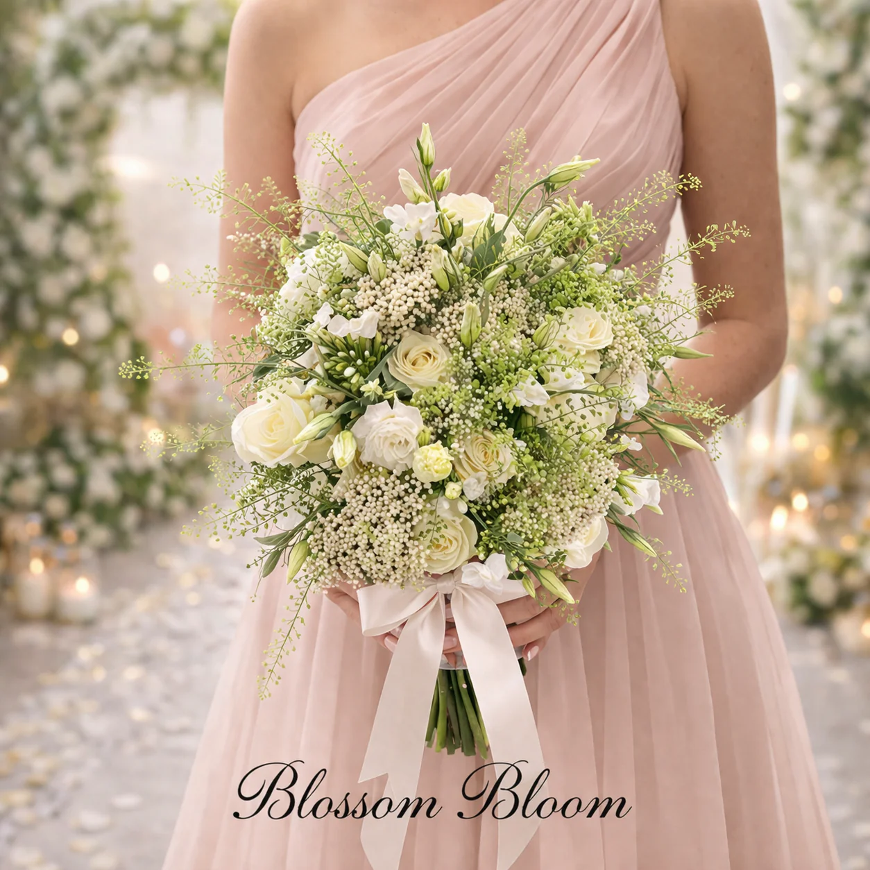 Blush Garden Bridesmaid Bouquet – Ivory & Green - Image 2