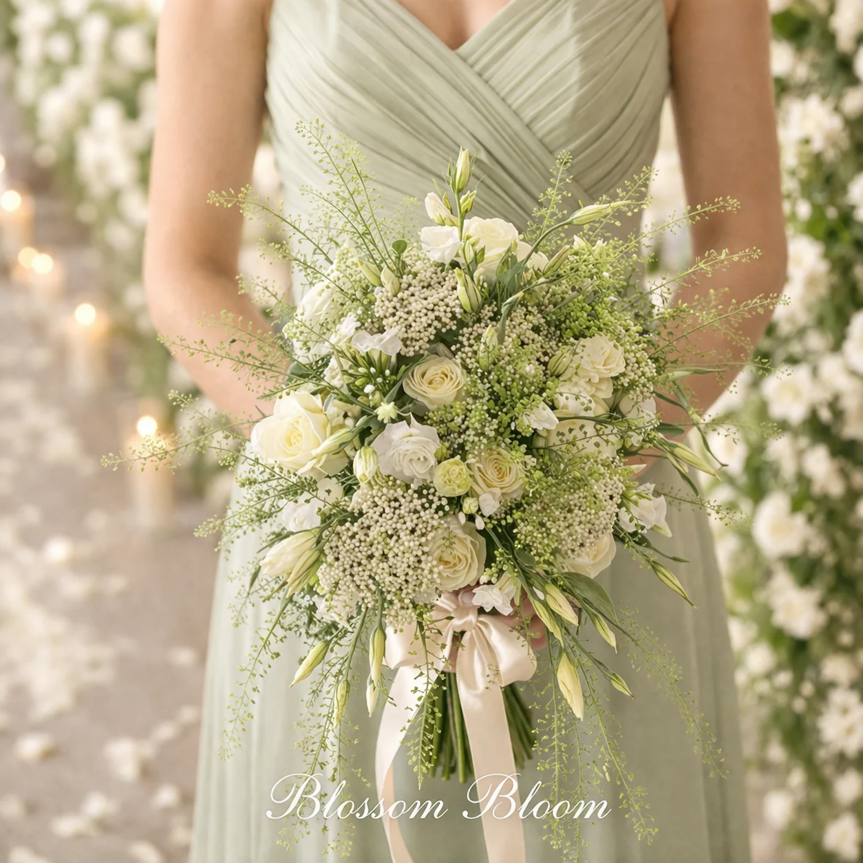Blush Garden Bridesmaid Bouquet – Ivory & Green - Image 3