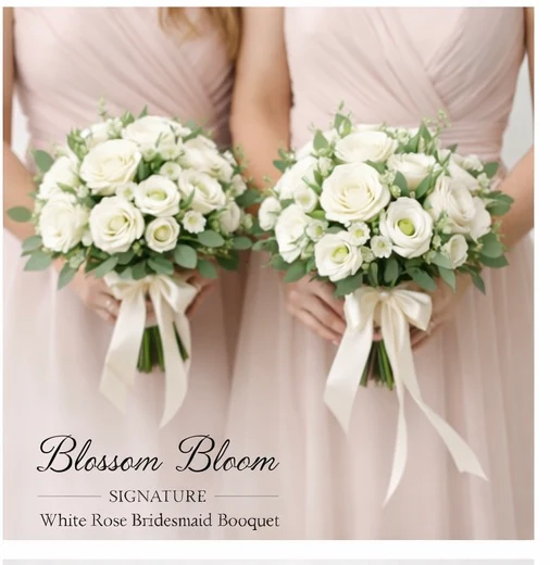 🤍 White Rose Bridesmaid Bouquet – Signature Collection